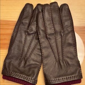 Brown Genuine Leather Gloves with Knit Lining